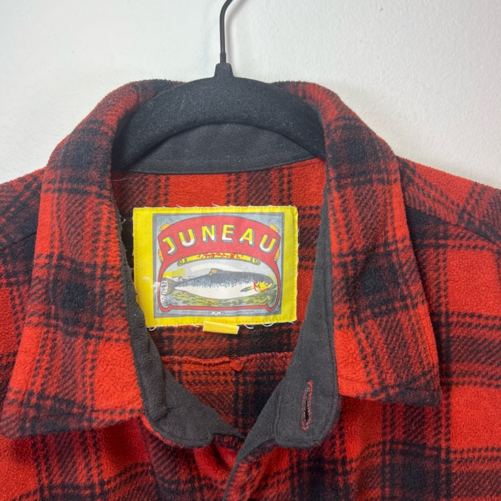 Juneau Men's Plaid Flannel Shacket Shirt Black Red Heavy Fleece Pockets Cozy XXL - Picture 2 of 12